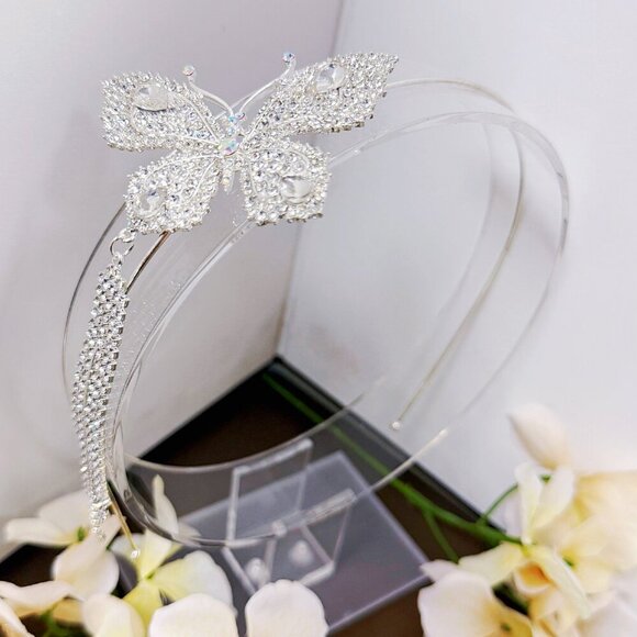 Butterfly Headband, Butterfly Costume Crown, Silver Hair Crown, Halo Party Crown - Picture 4 of 7
